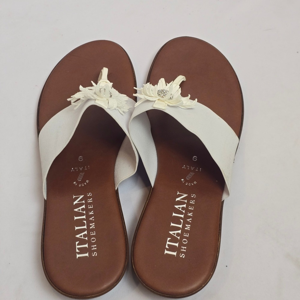 Italian Shoemakers Womens White Floral Rhinestone Thong Sandals Made in Italy 9 - Picture 6 of 12